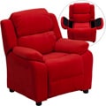 Deluxe Heavily Padded Contemporary Red Microfiber Kids Recliner with Storage Arms