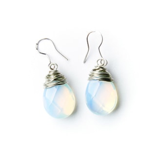 Teardrop Moonstone Bead Earrings on Sterling Silver Hooks (China)