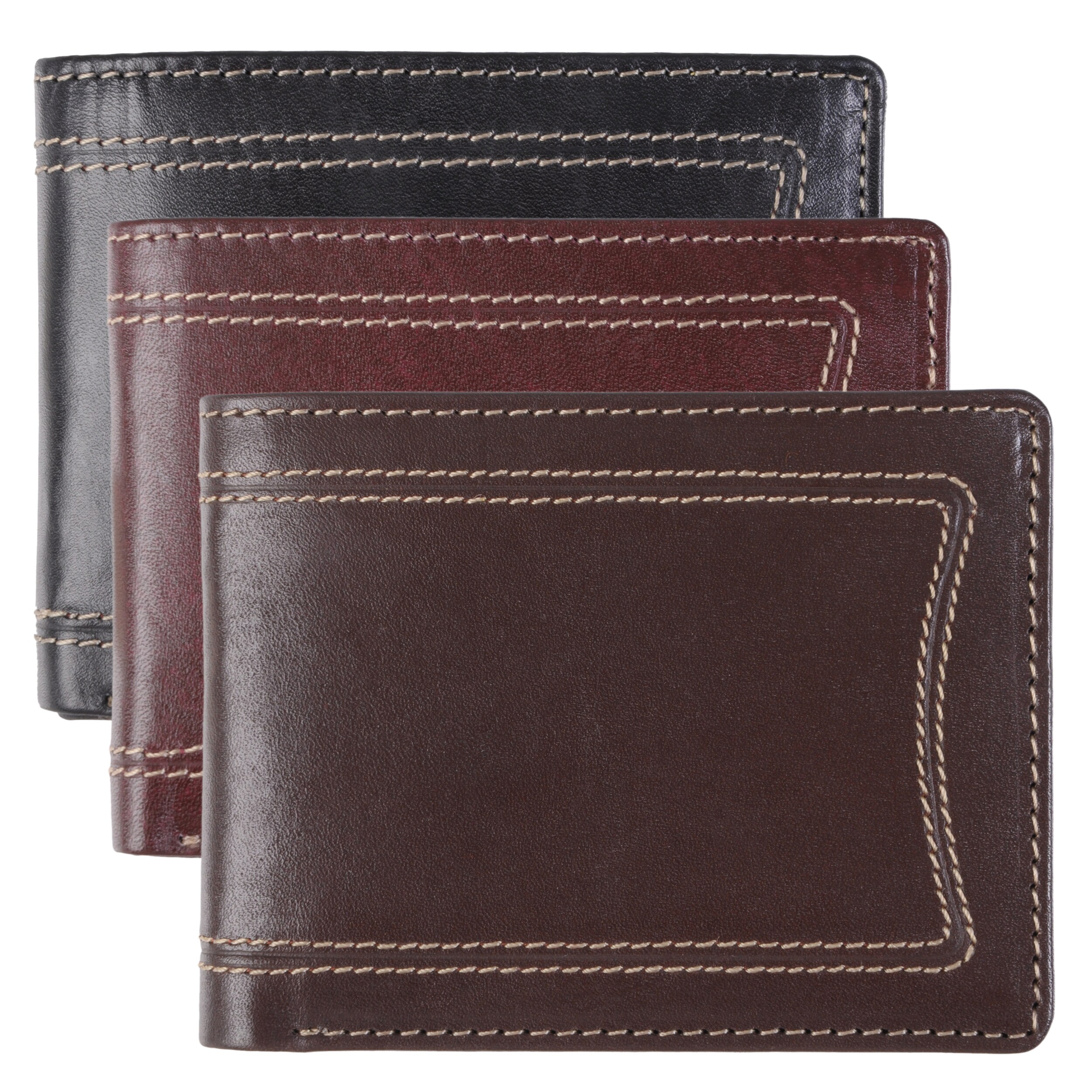 Boston Traveler Men's Topstitched Bifold Genuine Leather Wallet