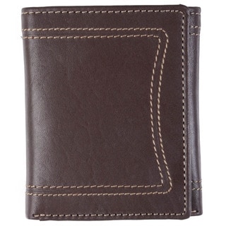 Boston Traveler Men's Topstitched Tri-fold Genuine Leather Wallet-Image