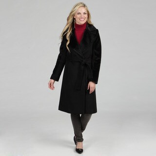 Hilary Radley Women's Faux Fur Trim Belted Wrap Jacket