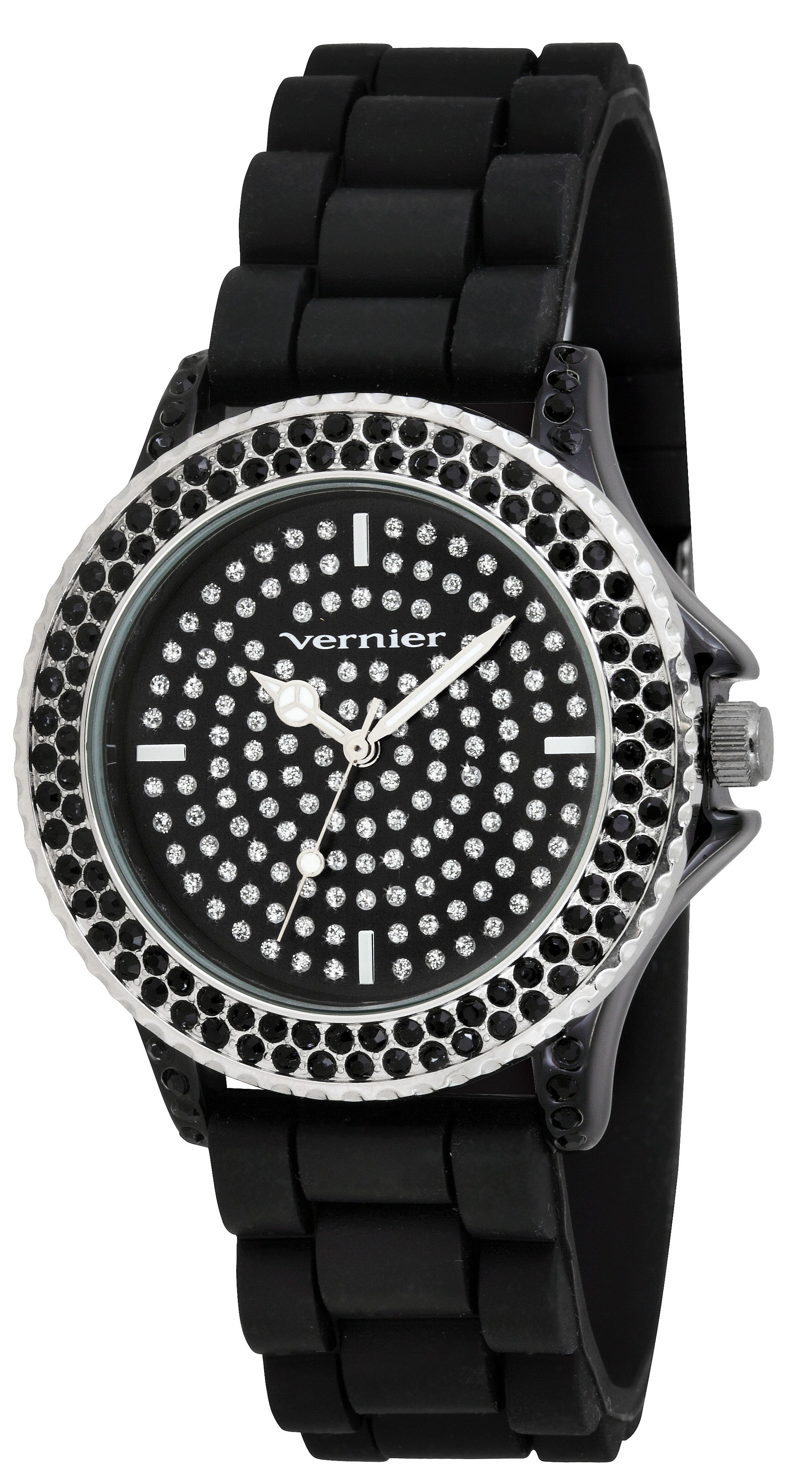 Vernier Women's V11071BK Black Silicone Sparkle Watch