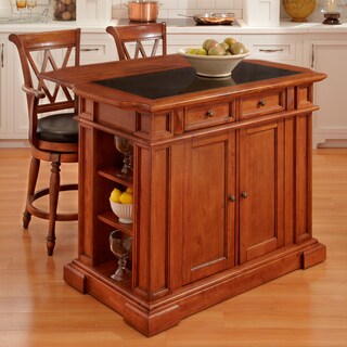 Deluxe Distressed Cottage Oak-finished Island and Two Bar Stools