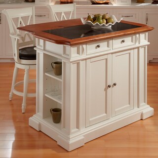 Deluxe Traditions White Distressed Oak-finished Island and Two Bar Stools