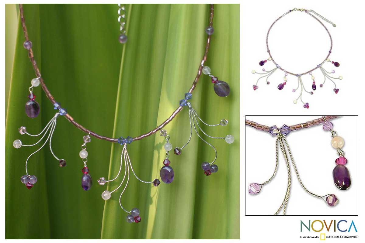 Rose Quartz 'Jungle Dancer' Amethyst Waterfall Necklace (Thailand