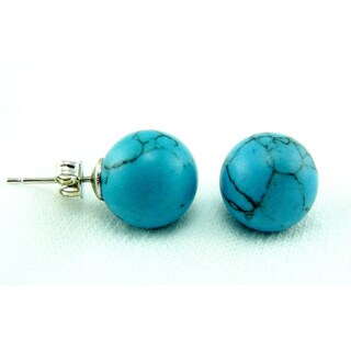 Pretty Little Style Silver-plated Synthetic-turquoise Stud Earrings