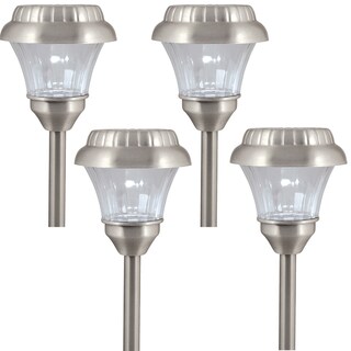 Paradise Solar Powered Stamped Aluminum Path Light Set of 4, Pewter Finish