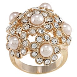 City by City Gold Faux-pearl and Cream Cubic Zirconia Crystal Cluster Ring-Image