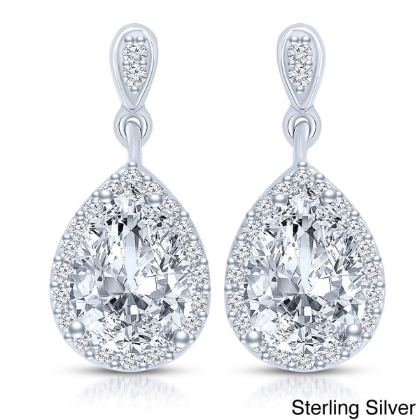 Collette Z Sterling Silver Clear Cubic Zirconia Pear Drop Earrings