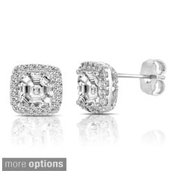 Collette Z Sterling Silver Clear Cubic Zirconia Square Halo Stud Earrings