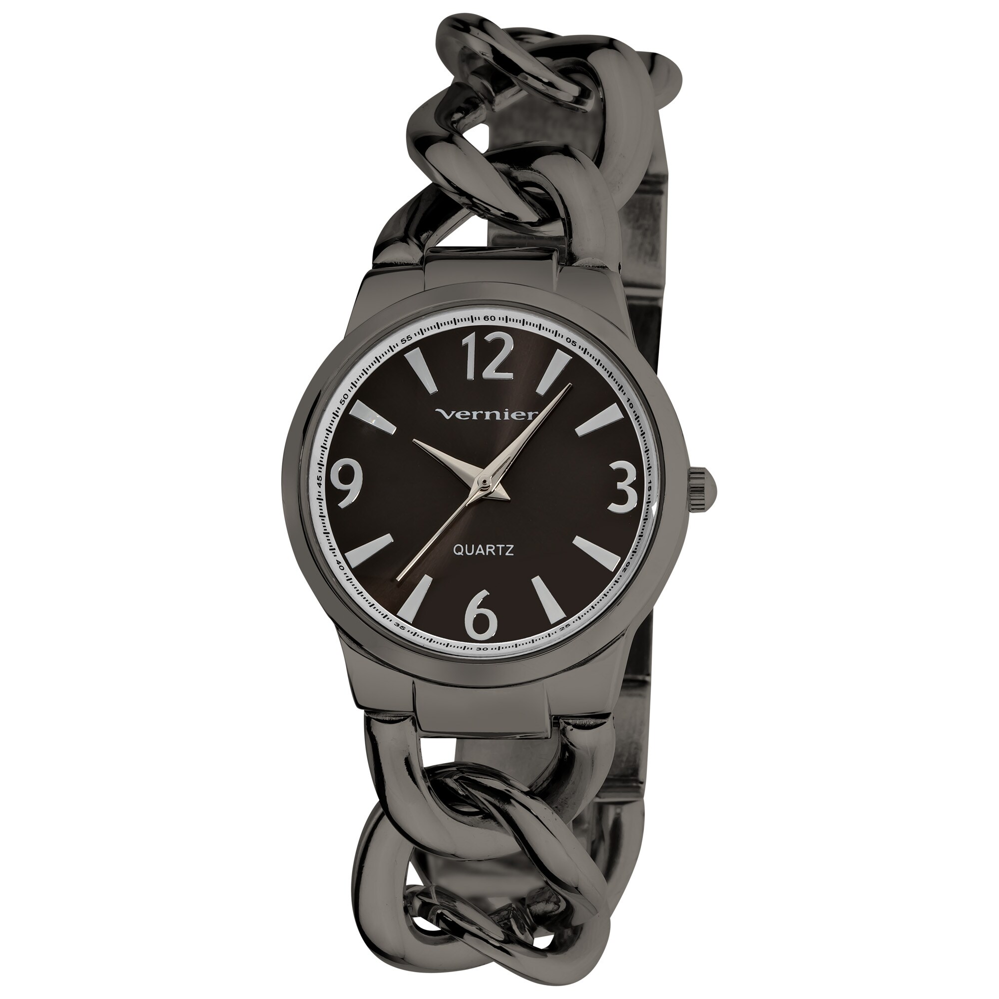 Vernier Women's Fashion Gun Metal Oversized Link Watch