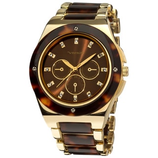 Vernier Women's Gold Tone/ Tortoise Resin Faux Chrono Bracelet Watch