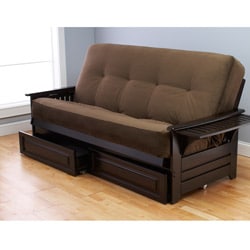 (>_<)  Ali Phonics Multi-flex Espresso Wood Futon Frame, Drawers and Mattress Set