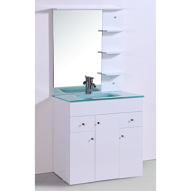  Glass Top 30 inch Single Sink Bathroom Vanity with Mirror and Faucet