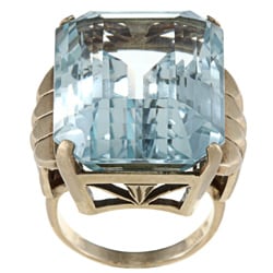 Pre-owned 14k Yellow Gold Blue Topaz Art Deco Cocktail Ring