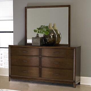 Lancashire Walnut 6-drawer Curved Front Dresser and Mirror