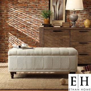 ETHAN HOME St Ives Lift Top Cream Fabric Tufted Storage Bench