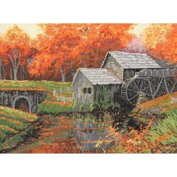 The Old Mill In October Counted Cross Stitch Kit 16 Count MCG Textiles Cross Stitch Kits