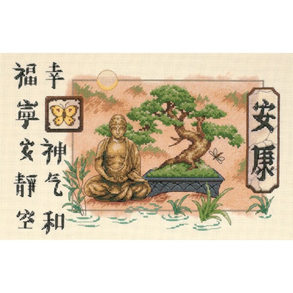 Bonsai And Buddha Counted Cross Stitch Kit-14"X9"
