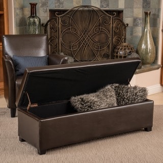 (^_-) Christopher Knight Home Lucinda Brown Leather Storage Ottoman