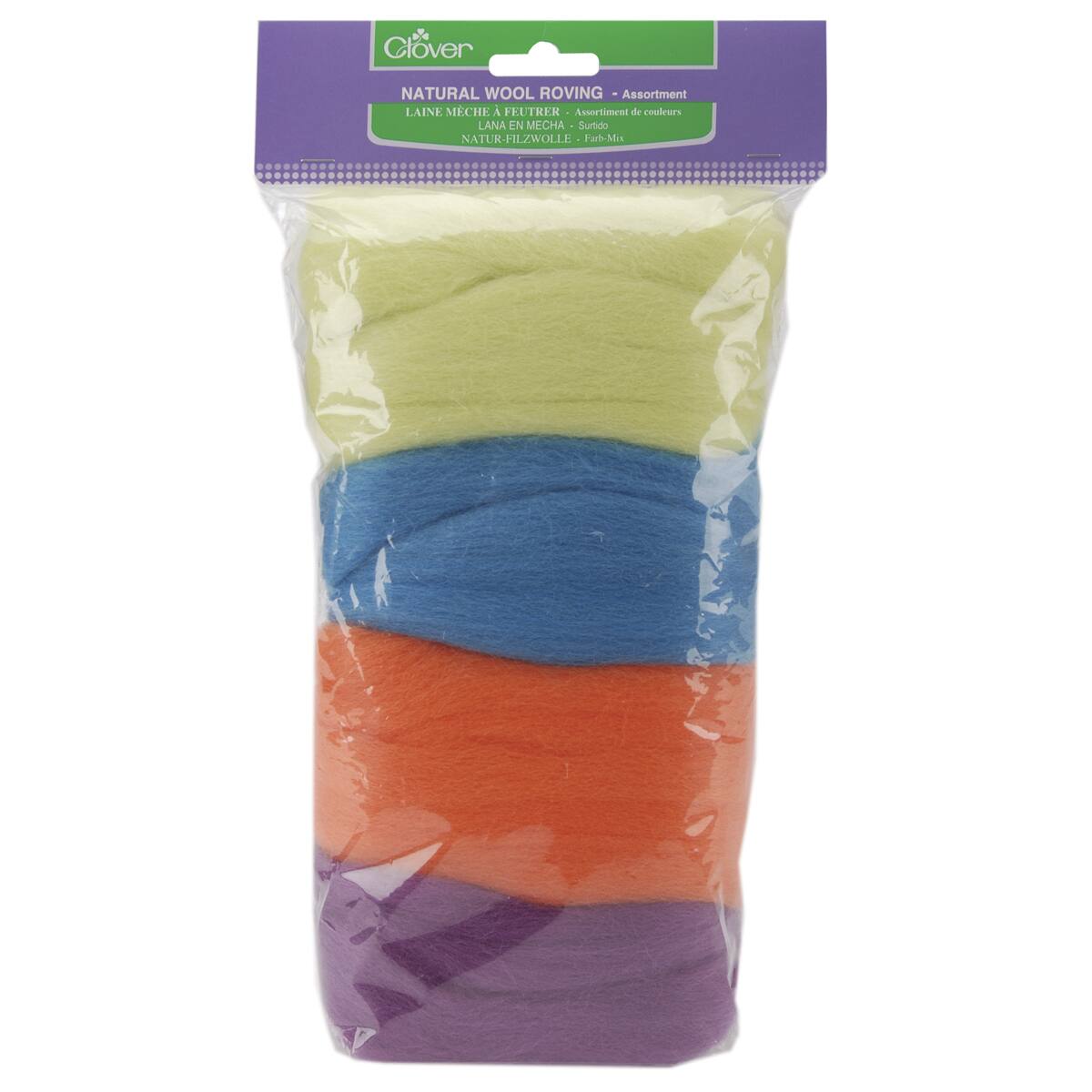 Clover Natural LimeGreen/Teal/Orange/Violet Wool Roving .7Ounces 4