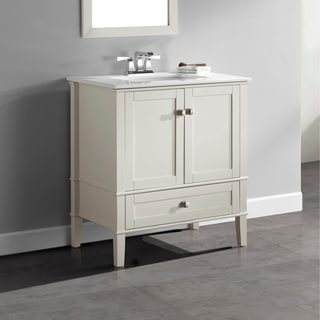 Windham Soft White 30-inch Bath Vanity with 2 Doors, Bottom Drawer and White Marble Top