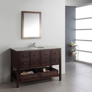 See Reviews New Haven Walnut Brown 48-inch Bath Vanity with 2 Drawers and Dappled Grey Granite Top
