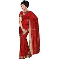 Maroon Fabric Sari / Saree with Golden Border (India)