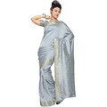 Gray Fabric Sari / Saree with Golden Border (India)
