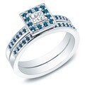 14k Gold 2/3ct TDW Princess Blue and White Diamond Bridal Ring Set (H-I, I1-I2)