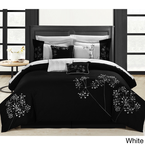 Black Floral 8piece Embroidered Comforter Set 14313855 Overstock