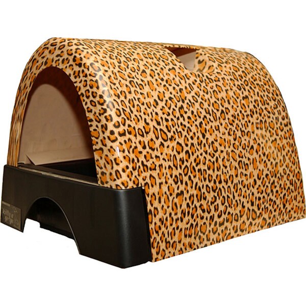 Kitty A GoGo Leopard-print Plastic Stationary Designer Cat Litter Box