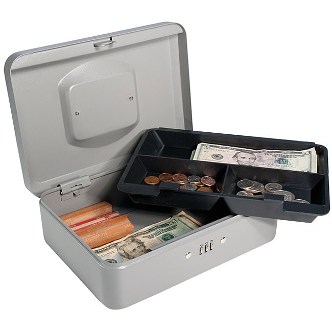 Barska 10-inch Gray Steel Cash Box with Combination Lock and Tray