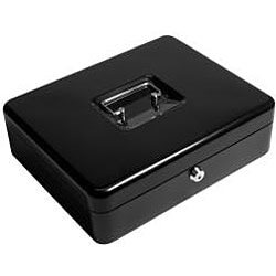 Barska 12-inch Cash Box with 6 Compartment Coin Tray with Key Lock