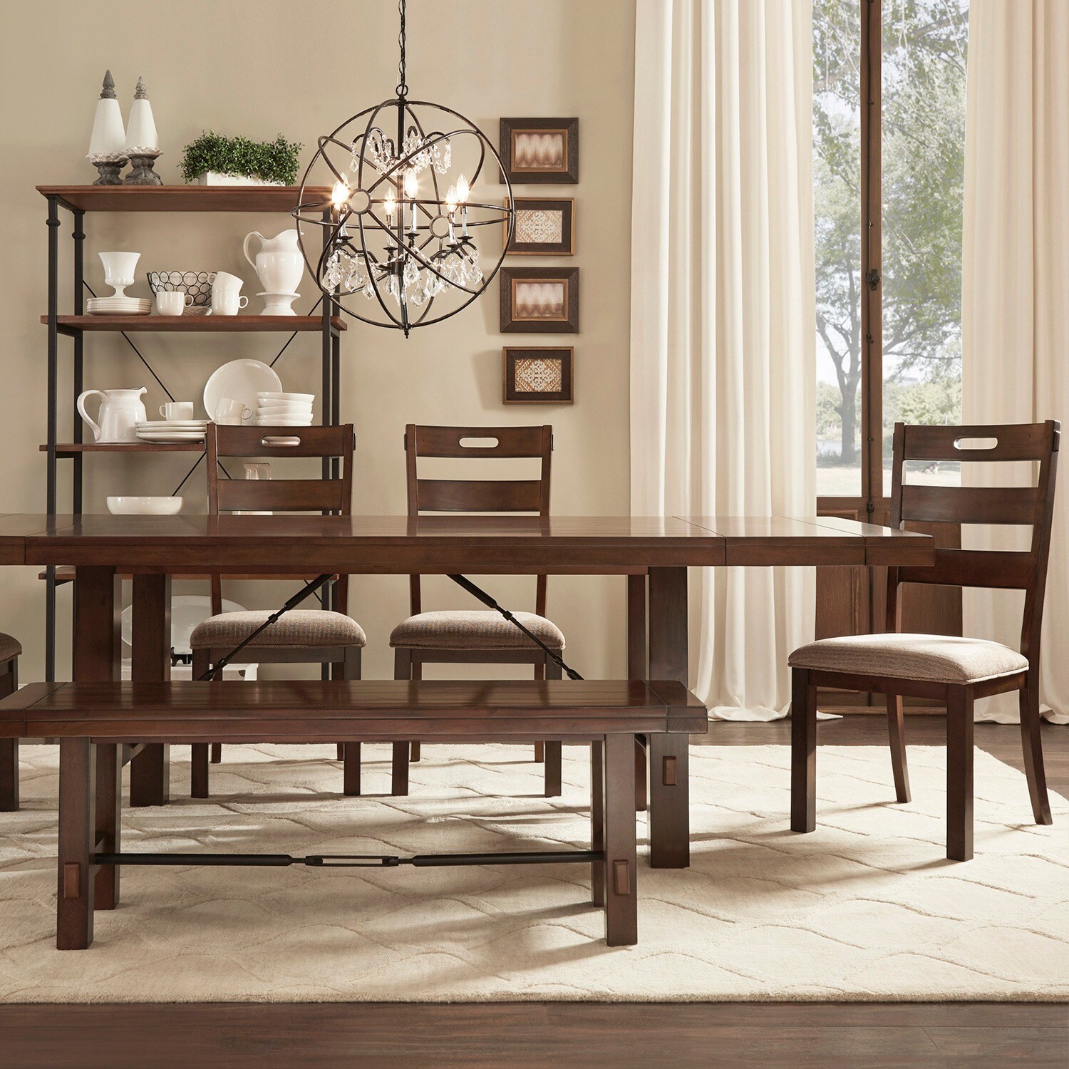 TRIBECCA HOME Swindon Rustic Oak Turnbuckle 6piece Dining Set
