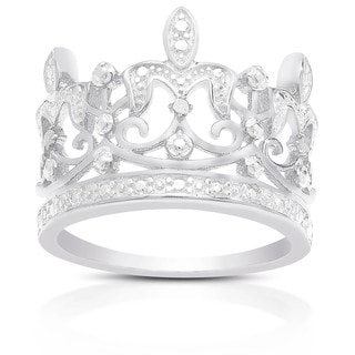 Finesque Sterling Silver Diamond Accent Crown Ring