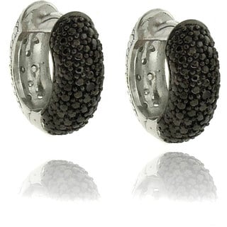 Finesque Sterling Silver 1/4ct TDW Black and White Diamond Hoop Earrings