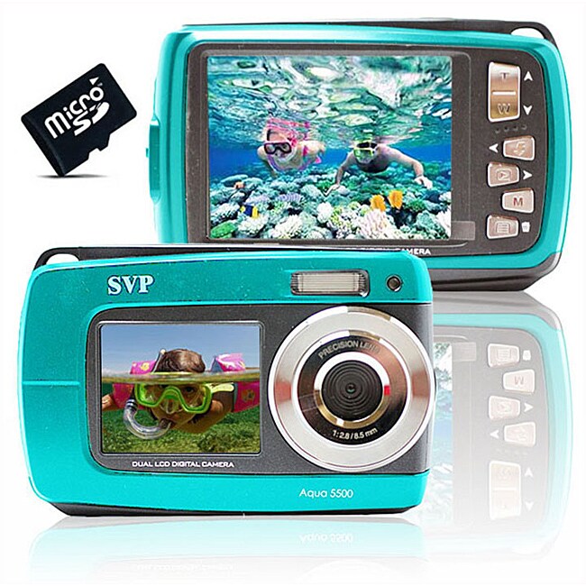 Aqua 5500 18MP Dual Screen Waterproof Blue Digital Camera with 32GB Card