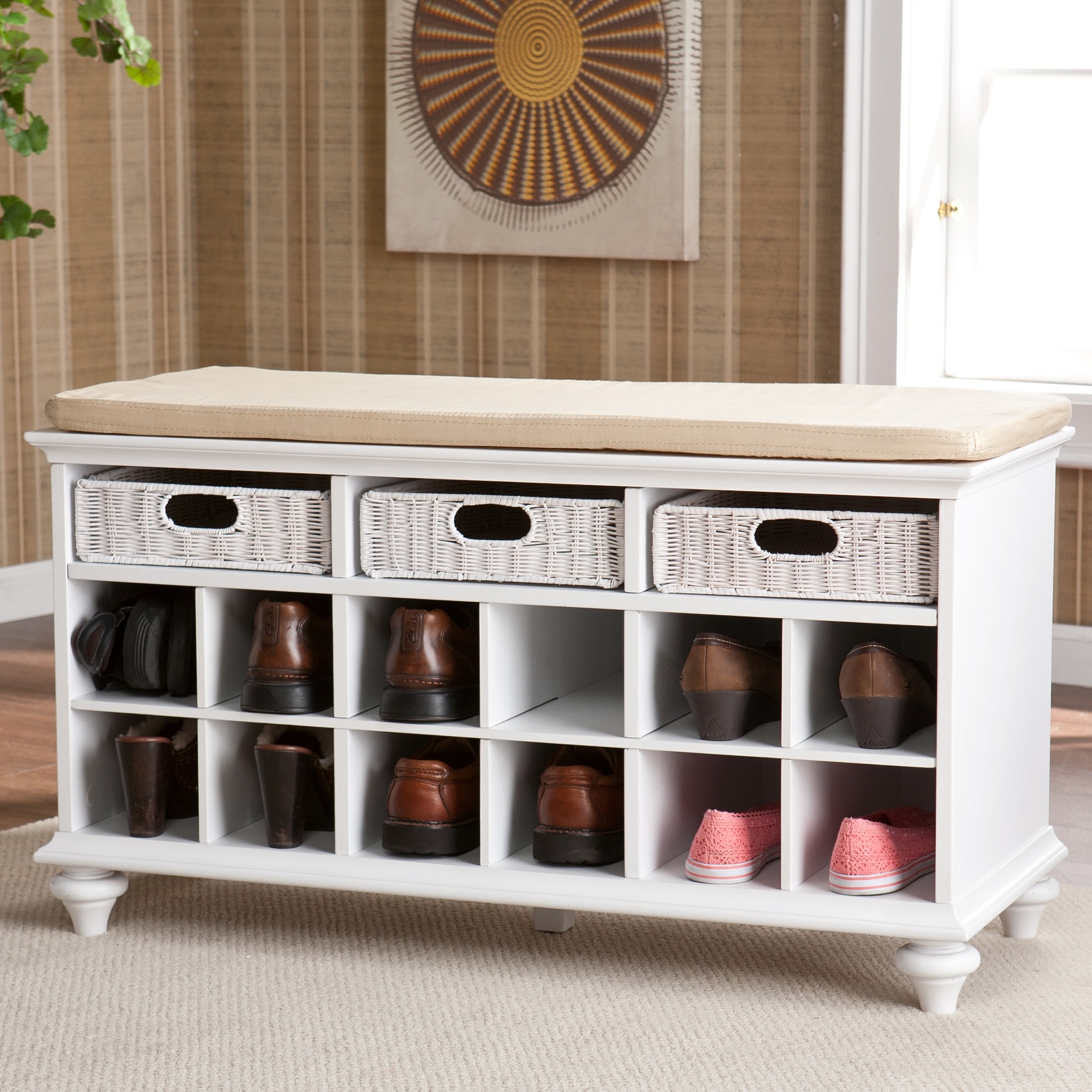 ... Entryway Storage Bench Seat Shelf Organizer Shoe Cubby Holder | eBay