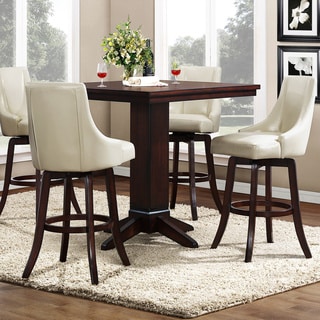 Vella Cream White Swivel Upholstered 5-Piece Pub Height Set