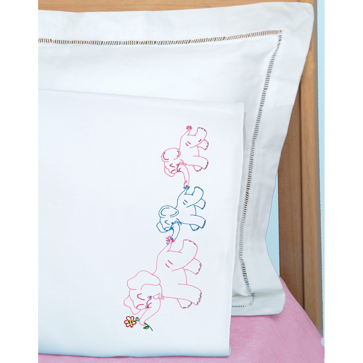 Children's Stamped Pillowcase With White Perle Edge 1/PkgElephant