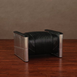 Accelerator Black Leather Ottoman
