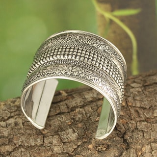 Handcrafted Wide Antiqued Metal Cuff Bracelet (India)