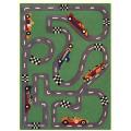 Hand-carved Alexa Kids Car Racing Finish Line Green Wool Rug (5' x 8')