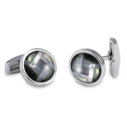 Stainless Steel Mother of Pearl and Abalone Domed Inlay Cuff Links