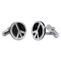 Stainless Steel Black Resin Inlay Peace Sign Cuff Links