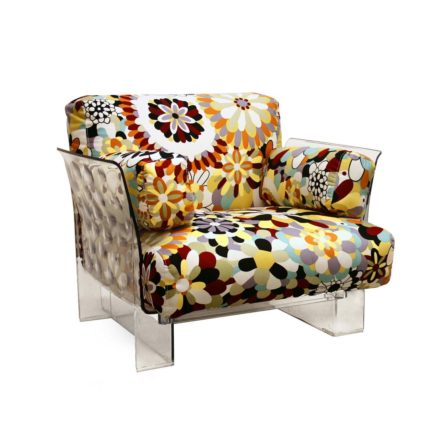 Floral Cushions/ Clear Acrylic Pop Chair