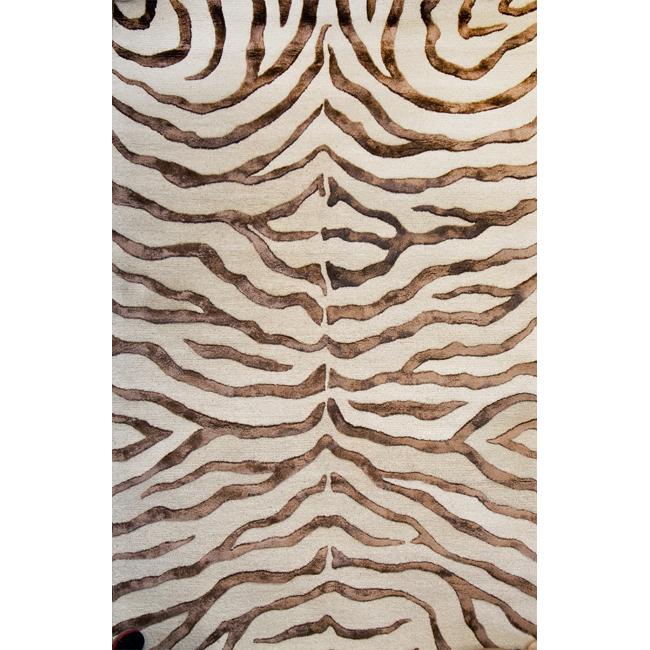 Handmade Alexa Animal Pattern Brown Zebra Wool/ Viscose Rug (4' x 6