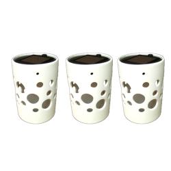 White Cylinder Ceramic Solar Lights Pot with Bubble Cutouts (Set of 3)