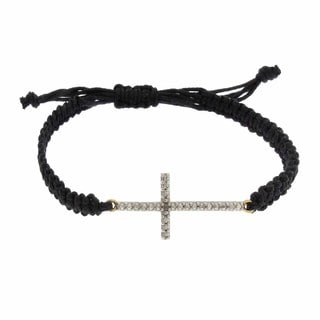 18k White Gold over Silver Diamond Accent Cross Braided String Bracelet
